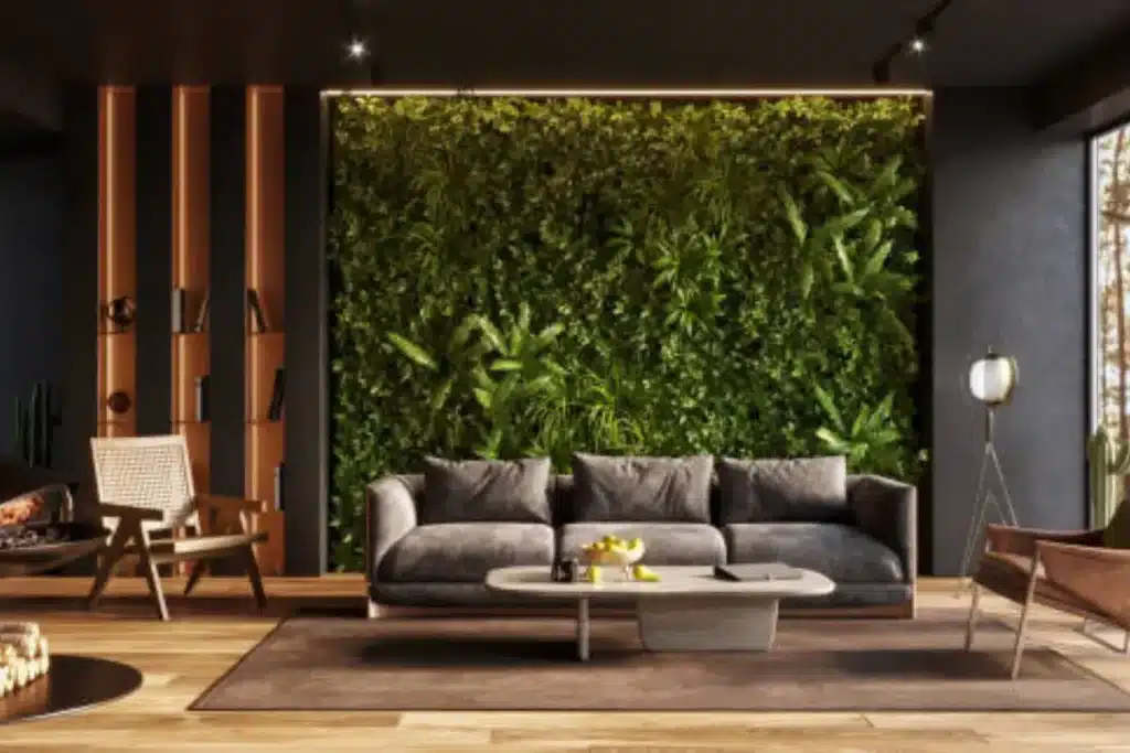 Mur végétalisé dans un salon
