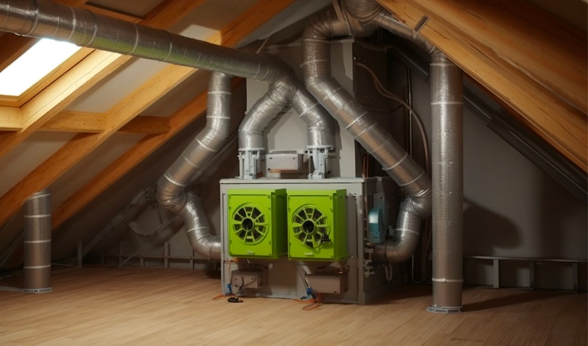 image d'une vmc double flux installée au grenier